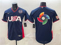 USA Baseball Jersey Team Big Logo Navy 2026 World Baseball Classic United States 250th Anniversary Patch Road Stadium Stitched