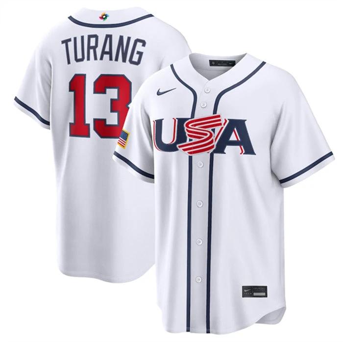 USA Baseball #13 Brice Turang Jersey White 2026 World Baseball Classic Home Stadium Stitched