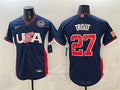 USA Baseball #27 Mike Trout Jersey Navy 2026 World Baseball Classic United States 250th Anniversary Patch Road Stadium Stitched