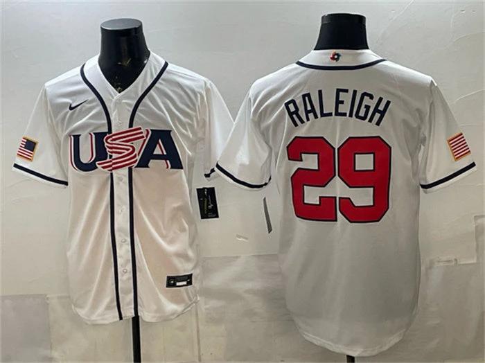 USA Baseball #29 Cal Raleigh Jersey White 2026 World Baseball Classic Home Stadium Stitched
