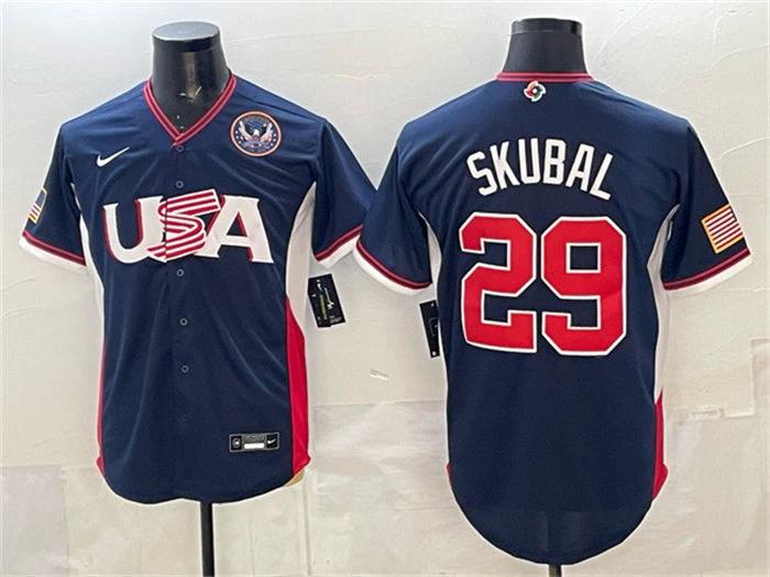 USA Baseball #29 Tarik Skubal Jersey Navy 2026 World Baseball Classic United States 250th Anniversary Patch Road Stadium Stitched