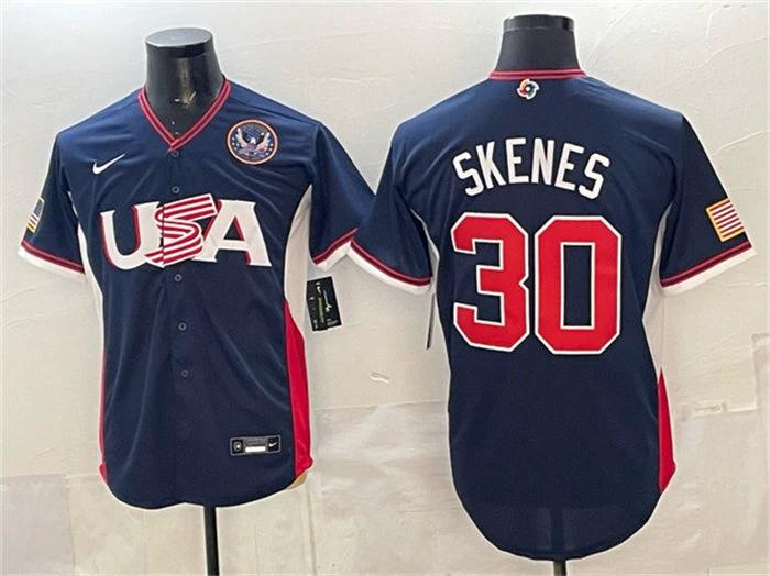 USA Baseball #30 Paul Skenes Jersey Red 2026 World Baseball Classic United States 250th Anniversary Patch Stadium Stitched