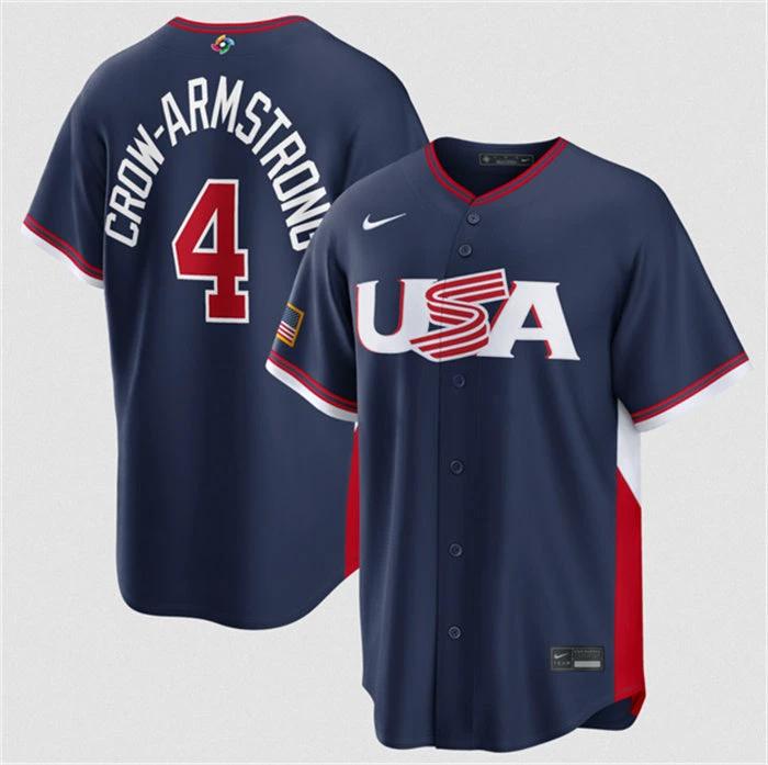 USA Baseball #4 Crow-Armstrong Jersey Navy 2026 World Baseball Classic Road Stadium Stitched