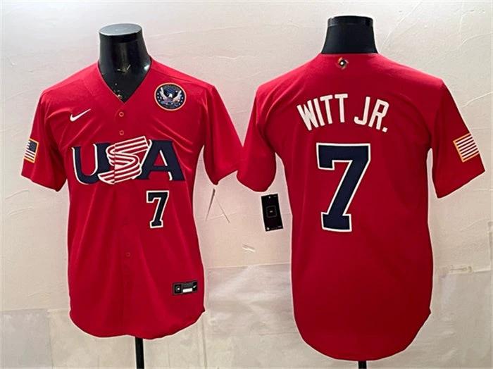 USA Baseball #7 Bobby Witt Jr. Jersey Red 2026 World Baseball Classic United States 250th Anniversary Patch Stadium Stitched