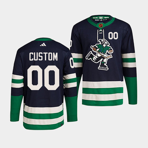 Vancouver Canucks Custom Navy 2022 Reverse Retro Stitched Jersey