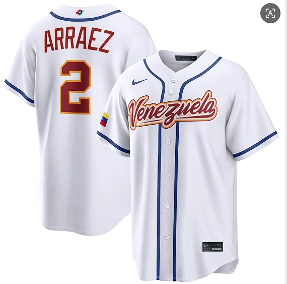 Venezuela Baseball #2 Luis Arraez Jersey White 2026 World Baseball Classic Home Stadium Stitched