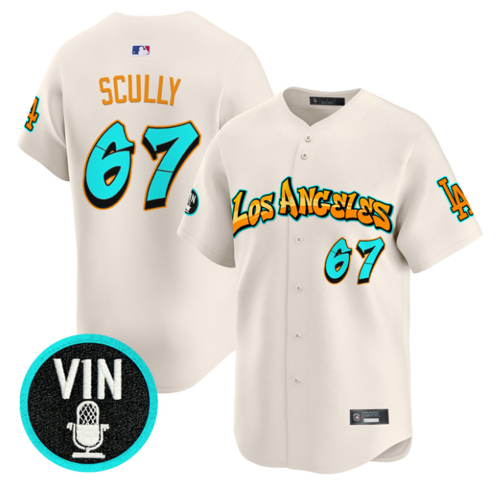 Vin Scully Jersey #67 Los Angeles Dodgers Graffiti Street Style Stitched
