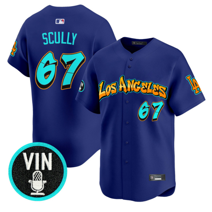 Vin Scully Jersey #67 Los Angeles Dodgers Graffiti Street Style Stitched