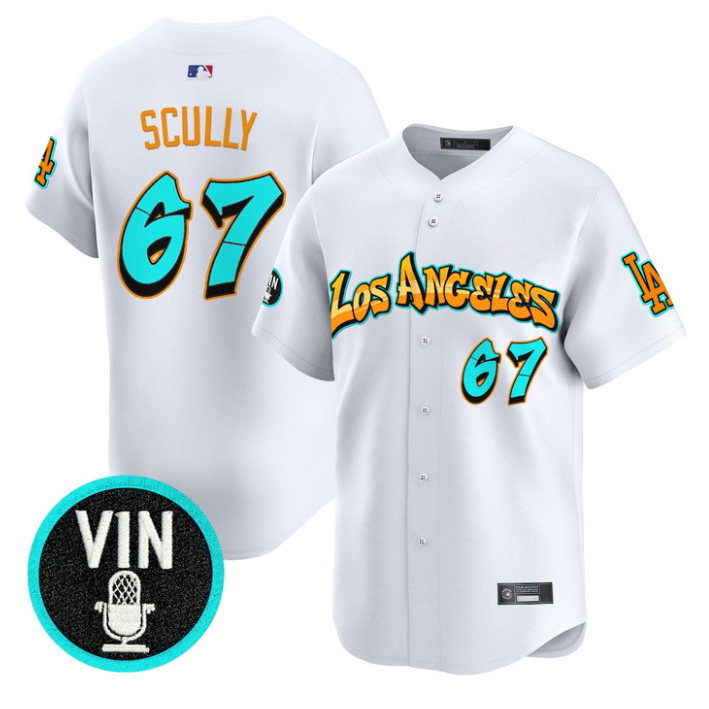 Vin Scully Jersey #67 Los Angeles Dodgers Graffiti Street Style Stitched