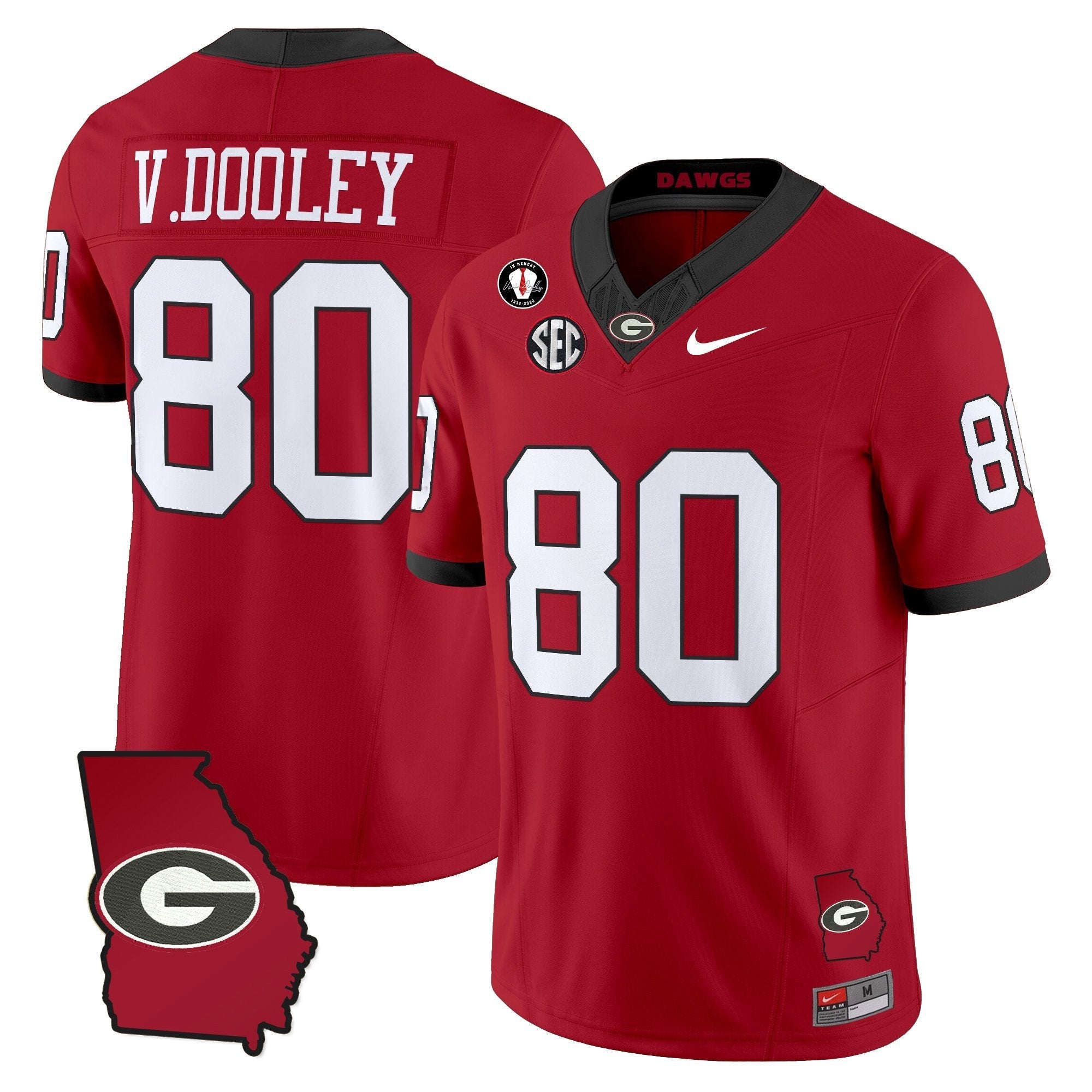 Vince Dooley Jersey #80 Georgia Bulldogs 2025 Georgia Map, Vince Dooley Stitched