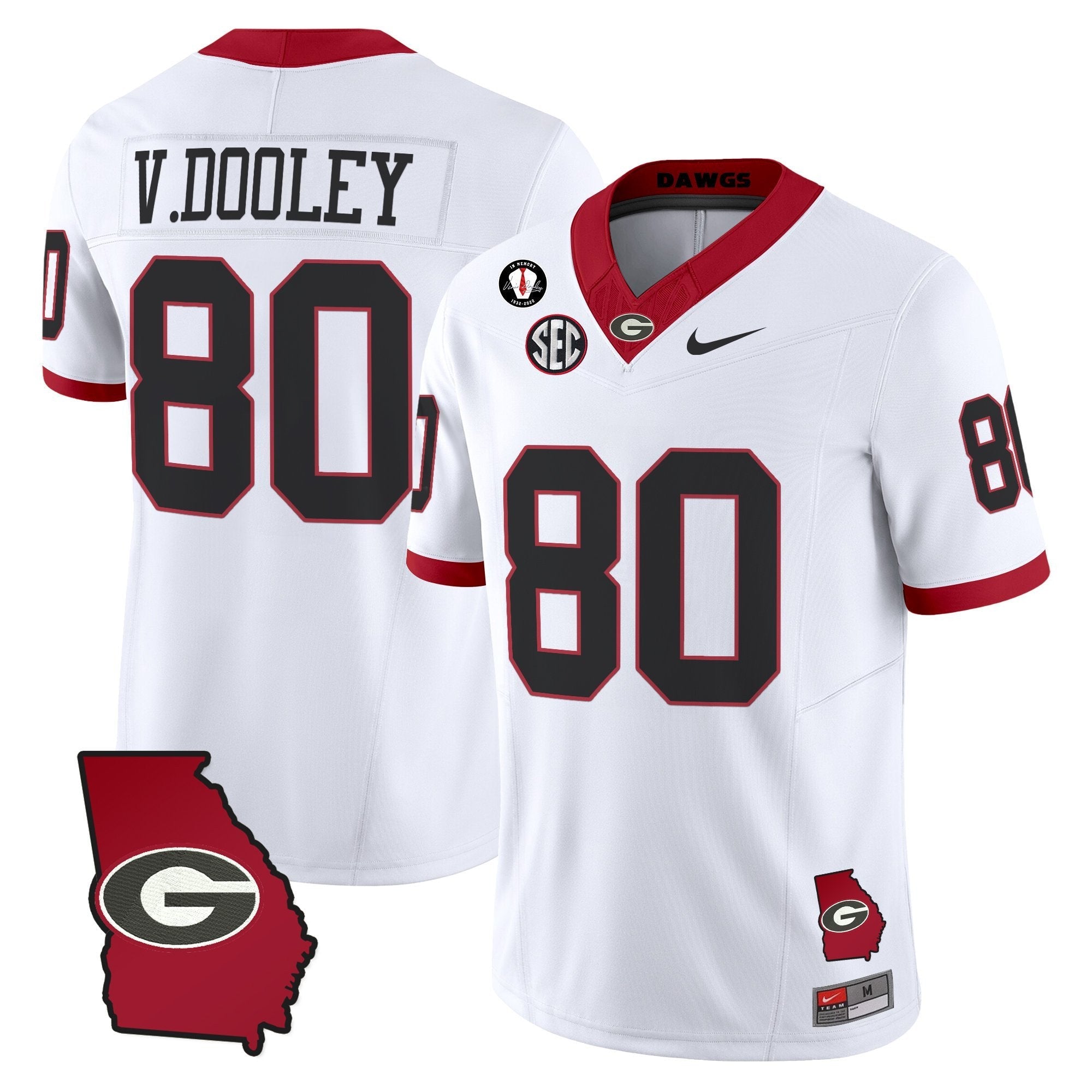 Vince Dooley Jersey #80 Georgia Bulldogs 2025 Georgia Map, Vince Dooley Stitched