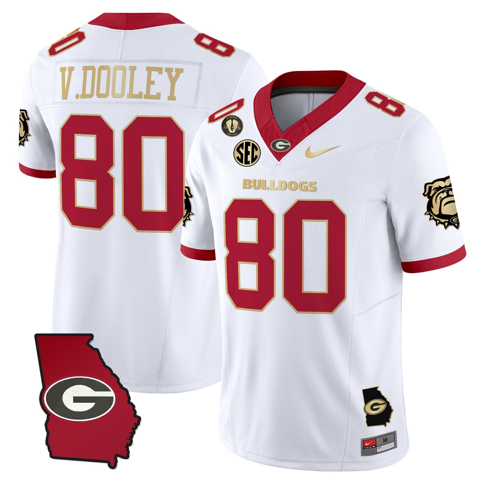 Vince Dooley Jersey #80 Georgia Bulldogs 2025 Georgia Map, Vince Dooley Stitched