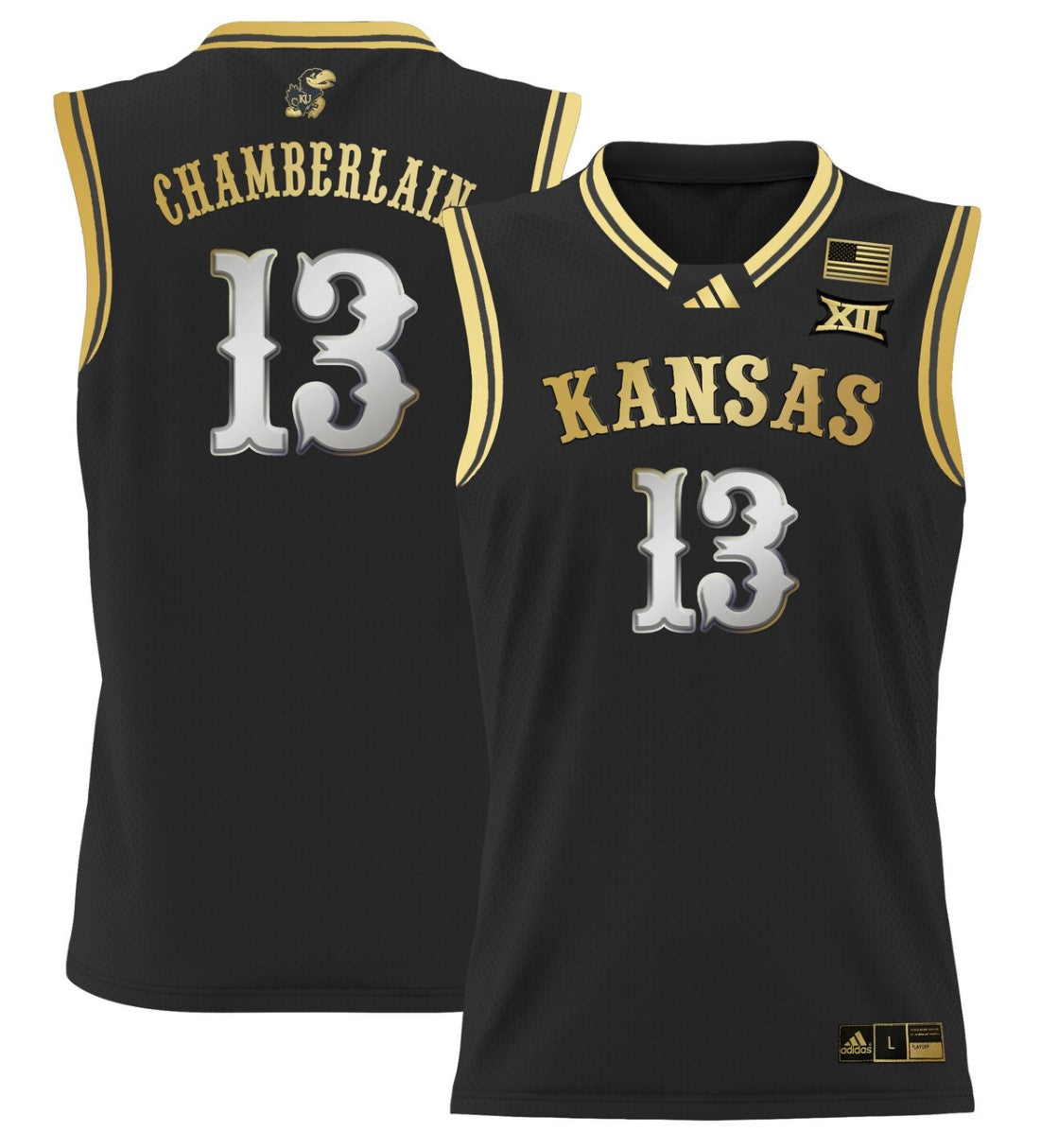 Wilt Chamberlain Jersey #13 Kansas Jayhawks 2024 Lightweight Basketball Black Gold