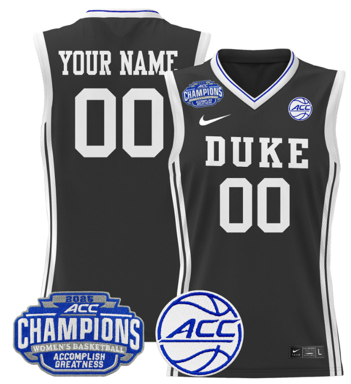 Women's Custom Duke Blue Devils Jersey 2025 ACC Champions Lightweight Black
