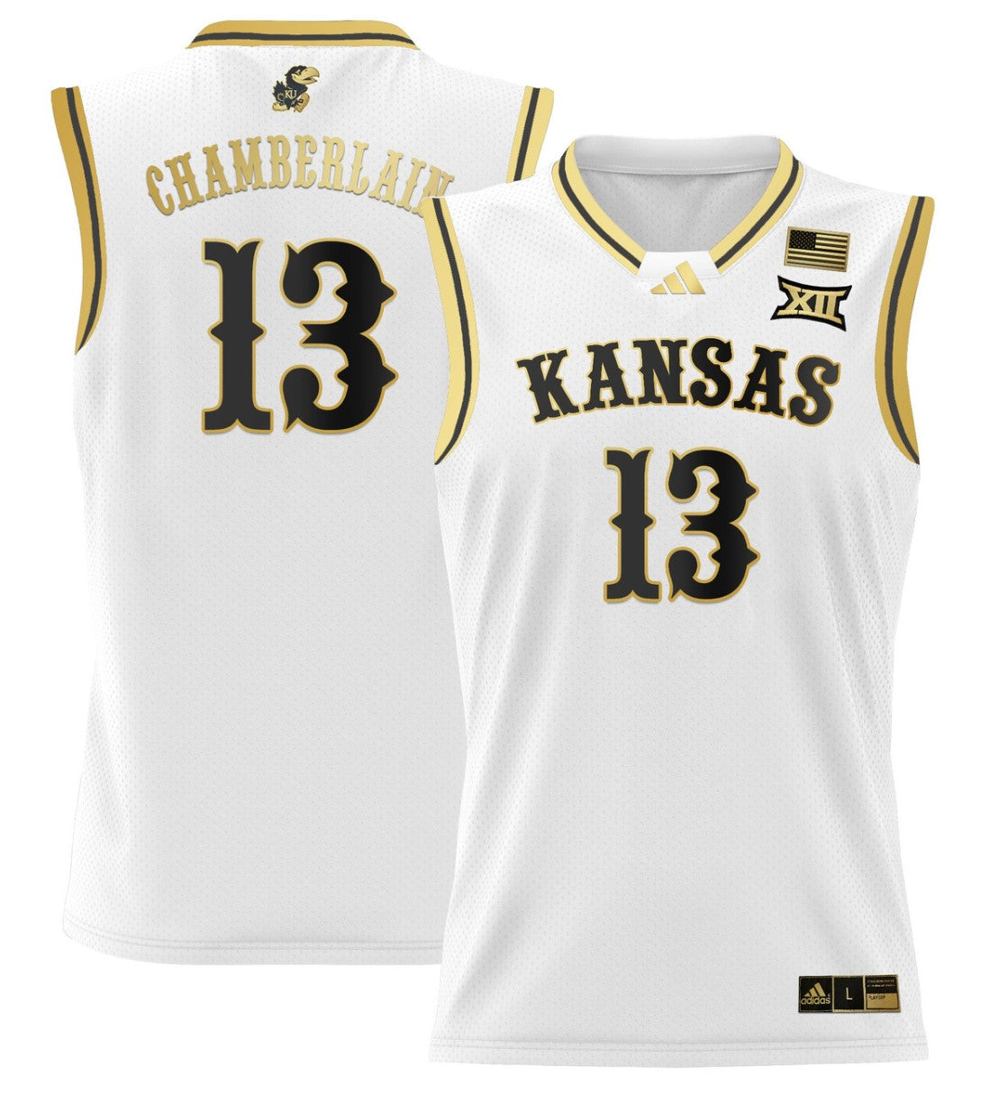 Wilt Chamberlain Jersey #13 Kansas Jayhawks 2024 Lightweight Basketball White Gold