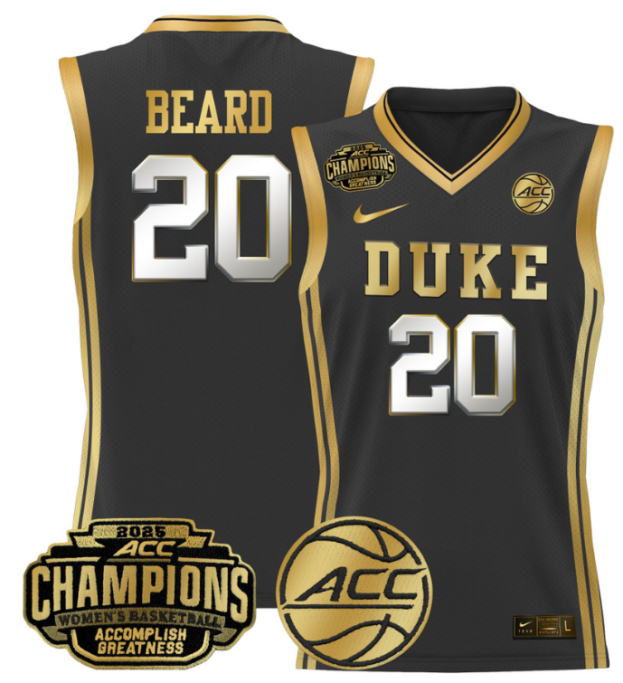 Women's Alana Beard Jersey #20 Duke Blue Devils 2025 ACC Champions Black Gold (Copy)