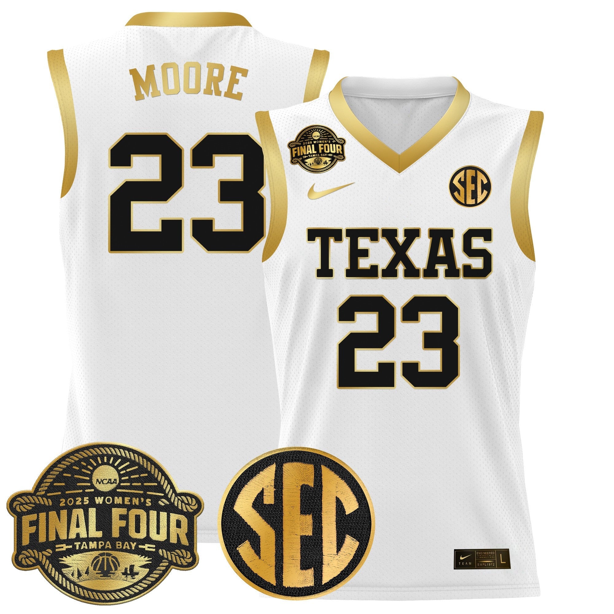 Aaliyah Moore Jersey #23 Texas Longhorns 2025 Sec Final Four Patch White Gold