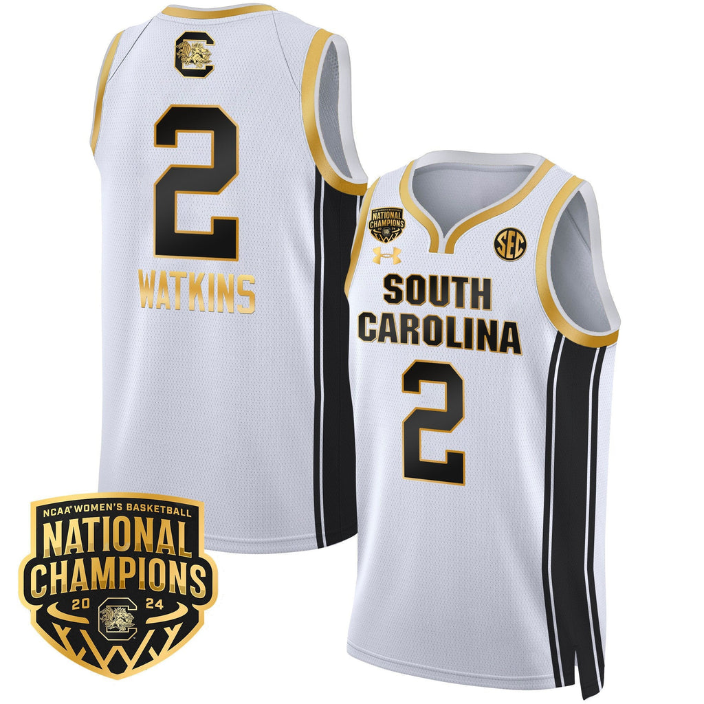 Ashlyn Watkins Jersey #2 South Carolina Gamecocks Basketball 2024 National Champions All Stitched White Gold