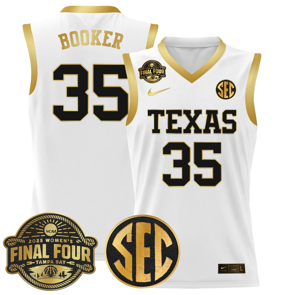 Madison Booker Jersey #35 Texas Longhorns 2025 Sec Final Four Patch White Gold