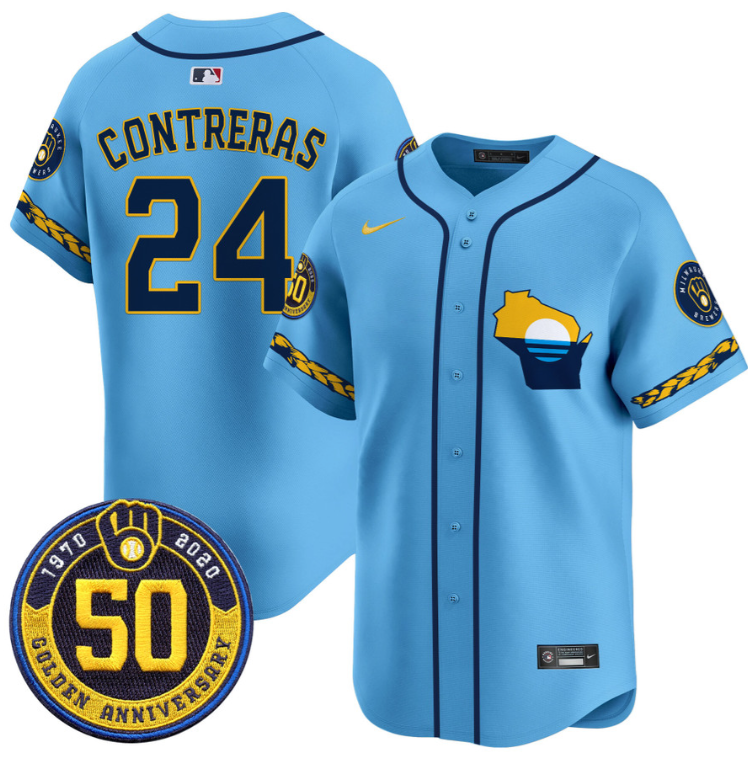 William Contreras Jersey #24 Milwaukee Brewers Golden 50th Anniversary Patch Stitched