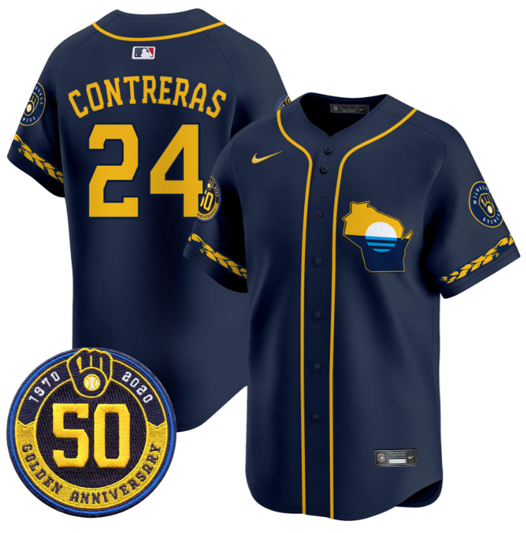 William Contreras Jersey #24 Milwaukee Brewers Golden 50th Anniversary Patch Stitched