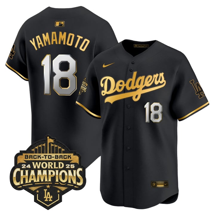 Yamamoto Jersey #18 Dodgers 2025 Back-To-Back Champions Stitched