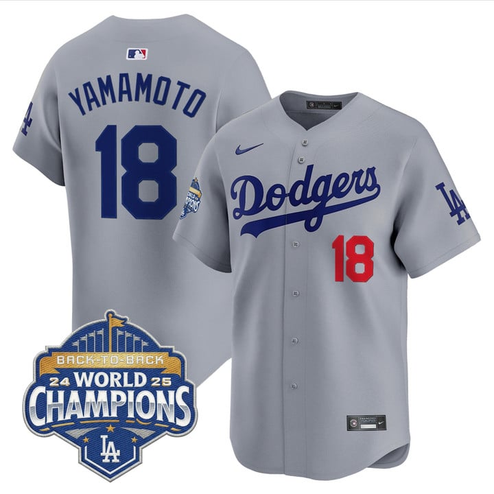 Yamamoto Jersey #18 Dodgers 2025 Back-To-Back Champions Stitched