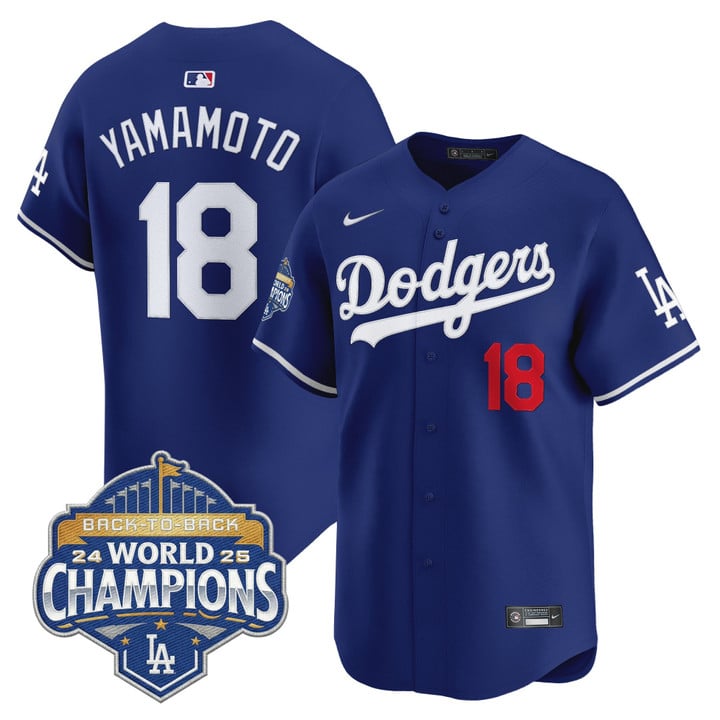 Yamamoto Jersey #18 Dodgers 2025 Back-To-Back Champions Stitched