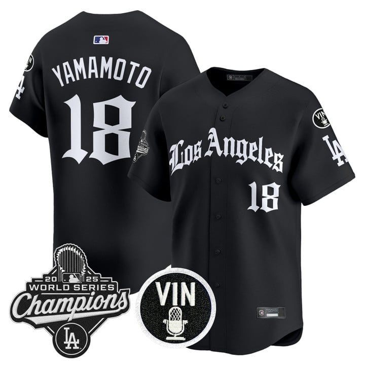 Yamamoto Jersey #18 Dodgers 2025 World Series Champions LA Gothic