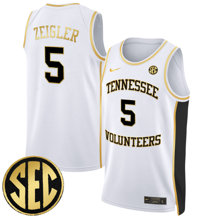 Zakai Zeigler Jersey #5 Tennessee Vols 2024 Swingman Basketball White Gold
