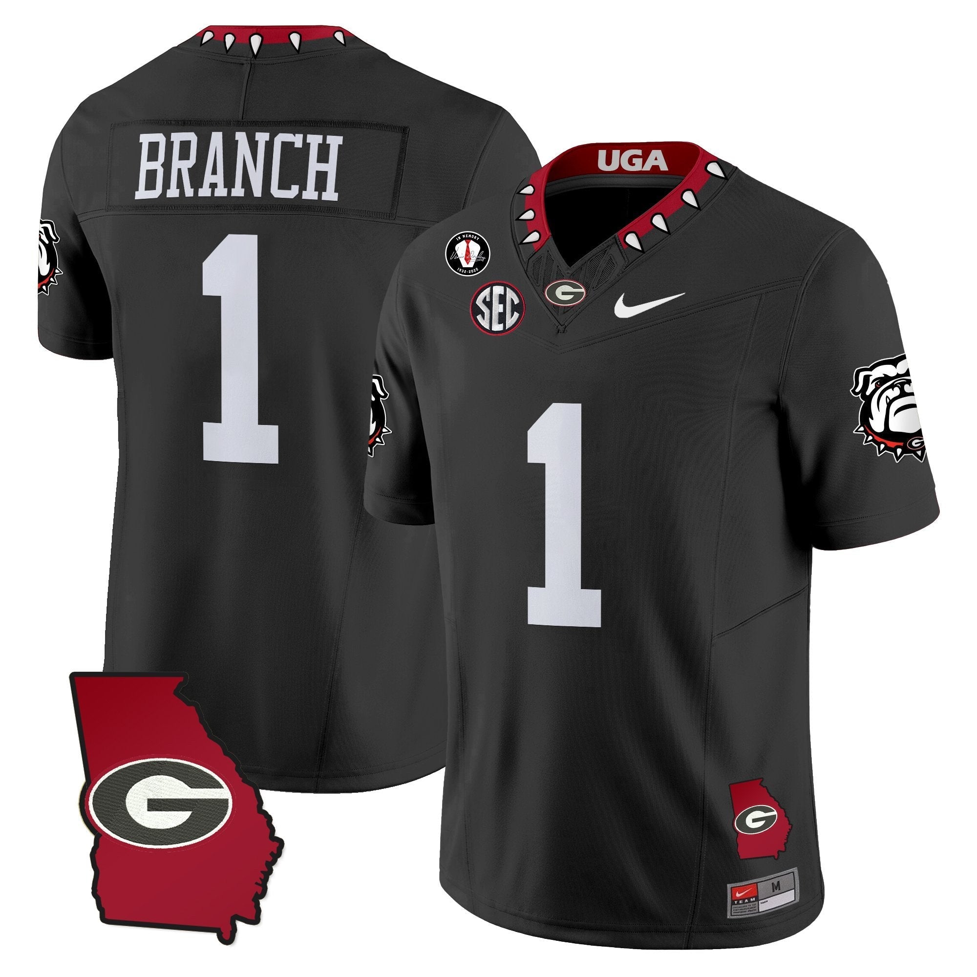Zachariah Branch Jersey #1 Georgia Bulldogs 2025 Georgia Map, Vince Dooley Stitched