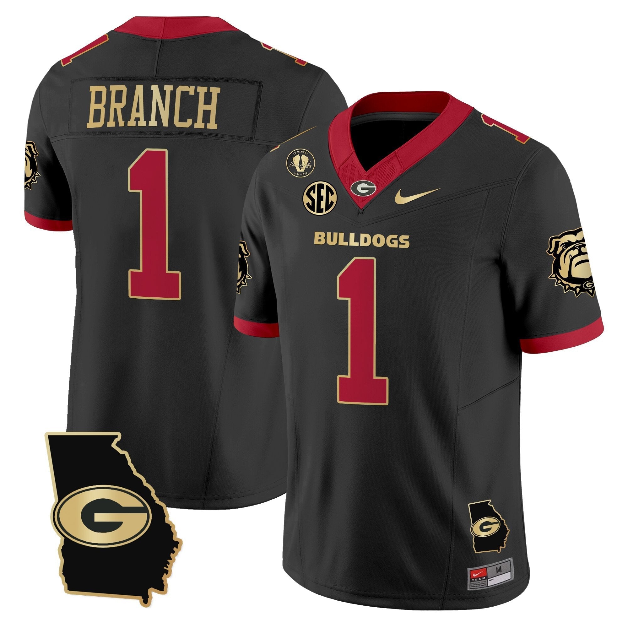 Zachariah Branch Jersey #1 Georgia Bulldogs 2025 Georgia Map, Vince Dooley Stitched