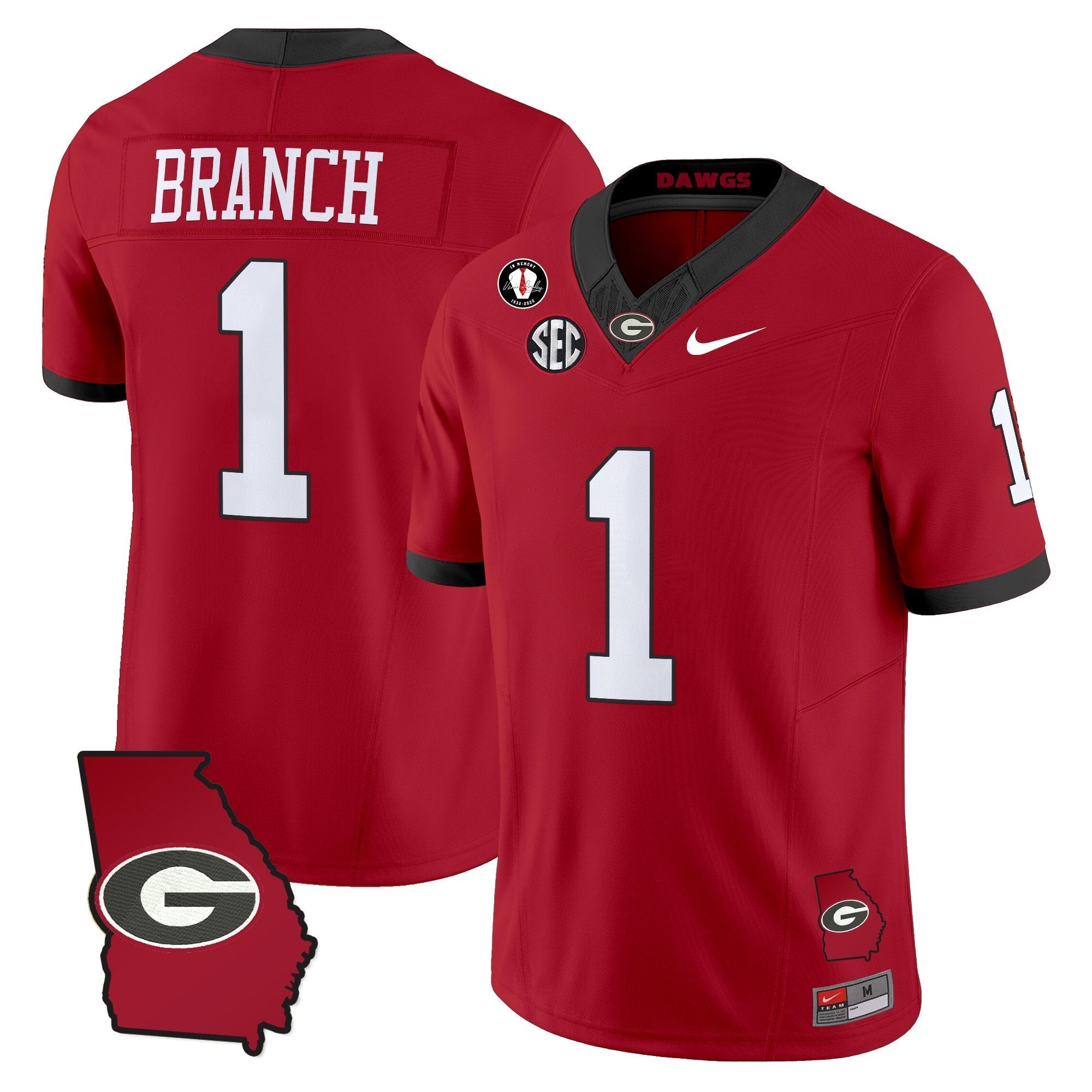 Zachariah Branch Jersey #1 Georgia Bulldogs 2025 Georgia Map, Vince Dooley Stitched