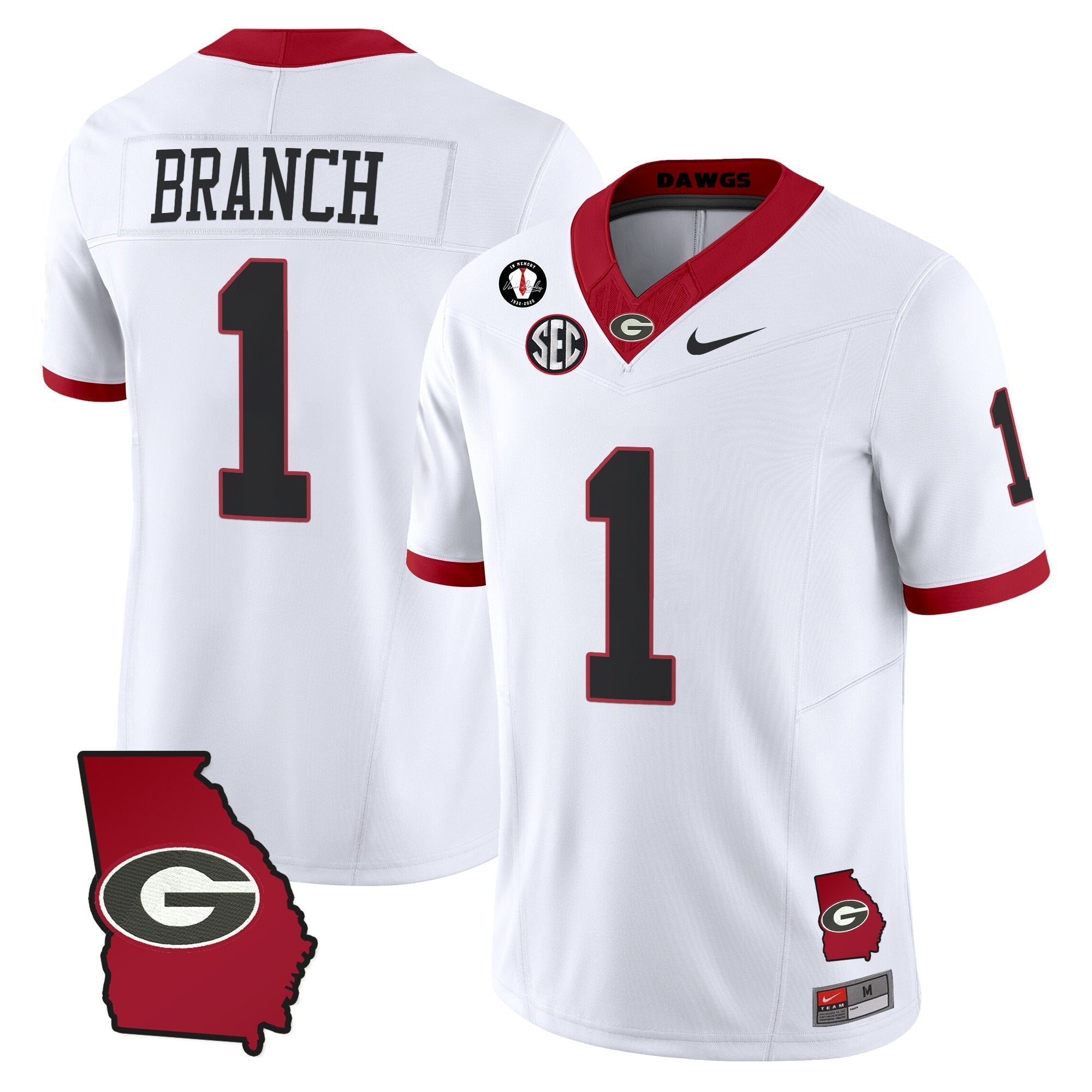 Zachariah Branch Jersey #1 Georgia Bulldogs 2025 Georgia Map, Vince Dooley Stitched