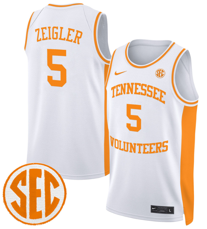 Zakai Zeigler Jersey #5 Tennessee Vols 2024 Swingman Basketball White