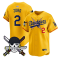 Zoro Jersey #2 Dodgers One Piece Zoro Patch Premier Stitched