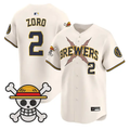 Zoro Jersey #2 Milwaukee Brewers One Piece Vapor Premier Stitched