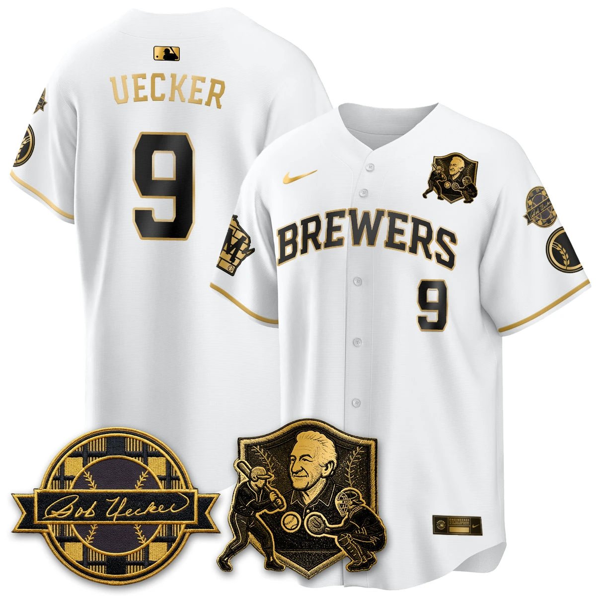 Men Milwaukee Brewers Bob Uecker - 54 Seasons for Brewers' Vapor Limited Gold Jersey - All Stitched