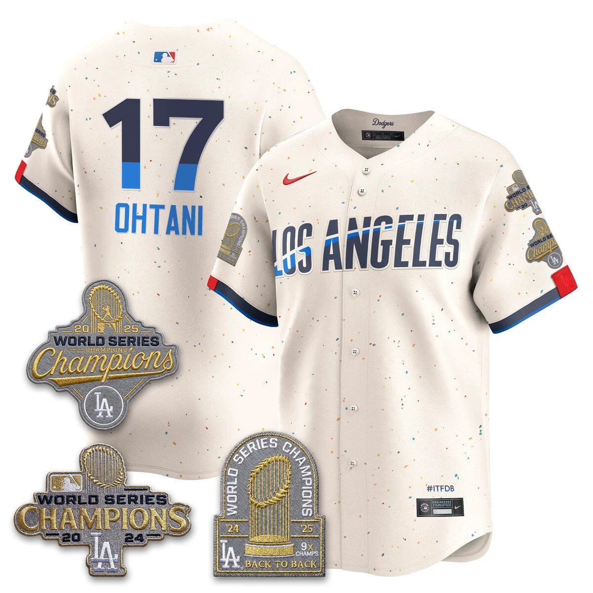 Men Los Angeles Dodgers Gold Collection Stadium Vapor Limited Jersey - Back to Back 9x Champs - All Stitched