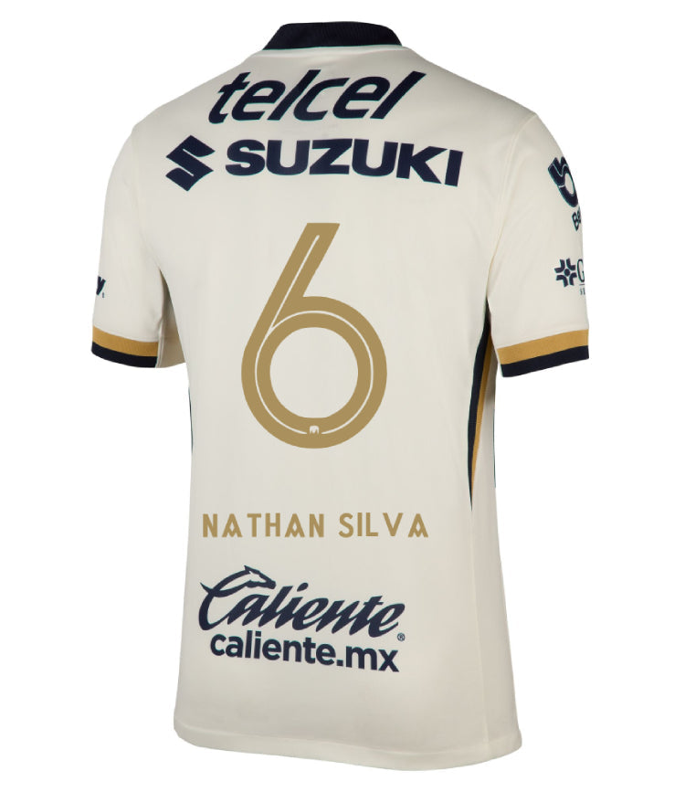 Pumas UNAM 2025-26 NATHAN SILVA 6 Home Jersey – Blanco